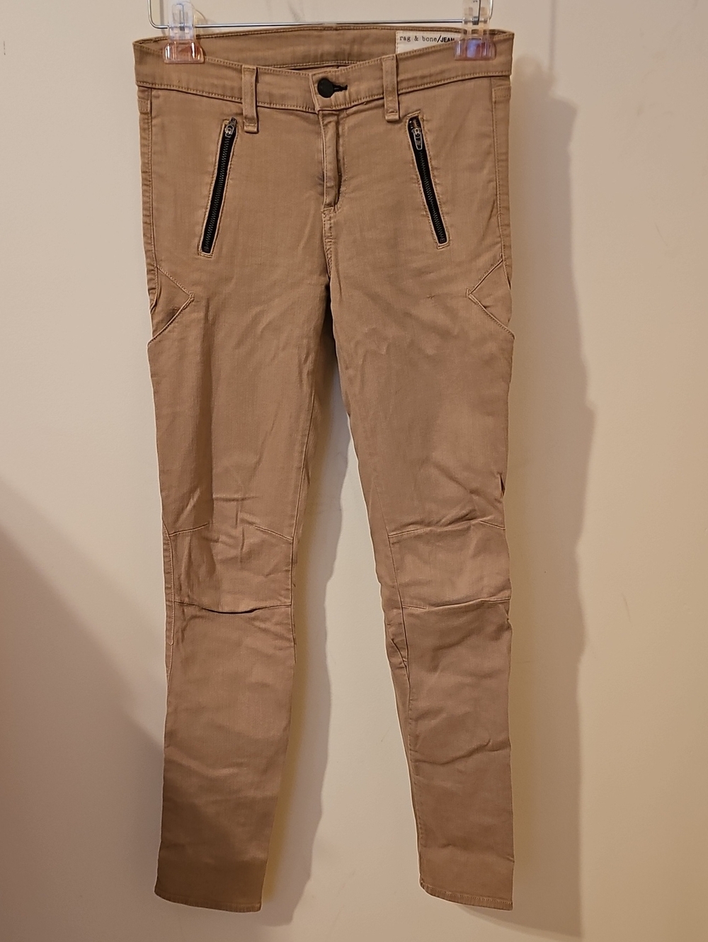 rag & bone Low Rise Size 26 Stretch Skinny Jeans in Tan w/ Black Zipper Pockets
